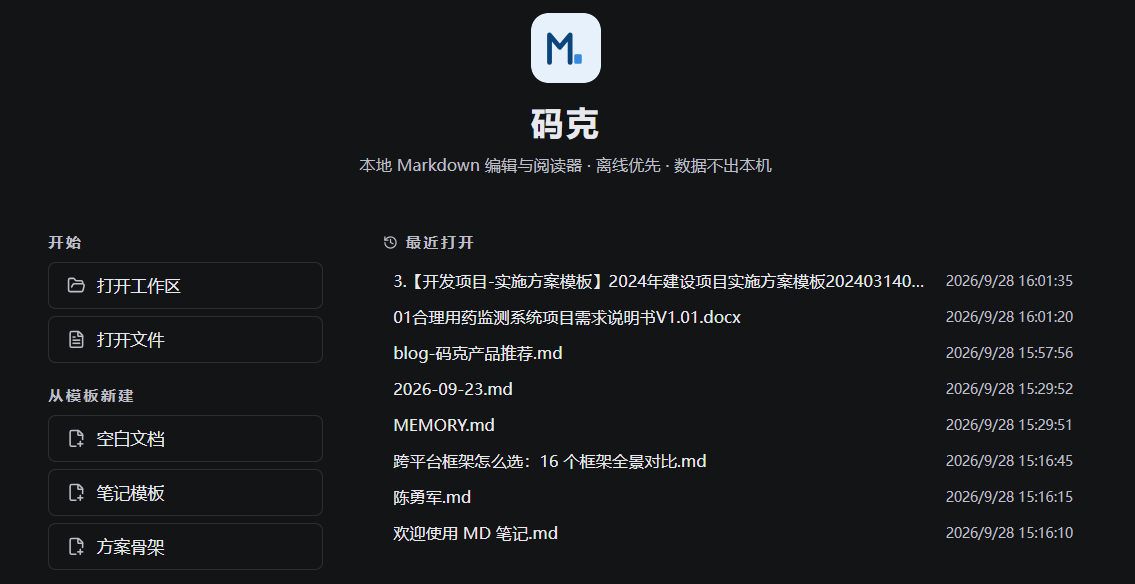 本地 Markdown 编辑器：码克——离线、轻量，还替你守着文件